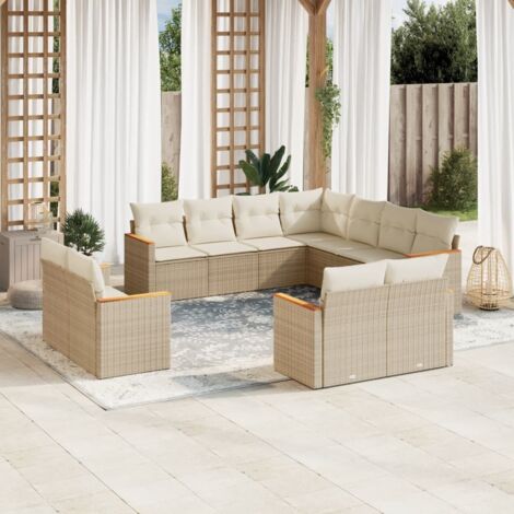 Salon de jardin 11 pcs avec coussins beige résine tressée vidaXL (1/5)