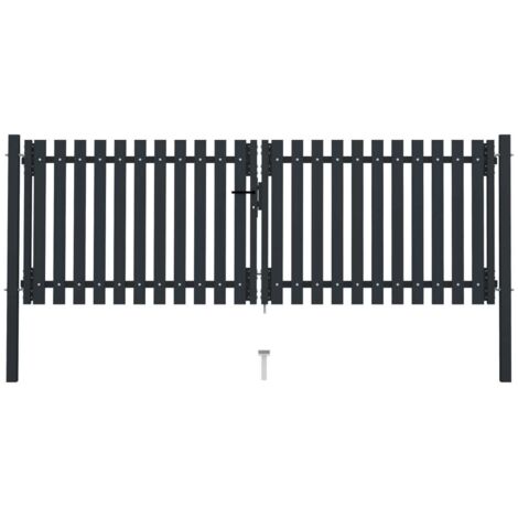 Vidaxl – Portail de clôture à double porte en acier 306x150 cm – Couleur anthracite – Système de sécurité avec serrure et poignée
