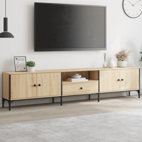 Vidaxl – Meuble TV avec tiroir en bois d'ingénierie chêne sonoma 200x25x44 cm – Grand espace de rangement – Pieds réglables pour sol inégal (1/5)