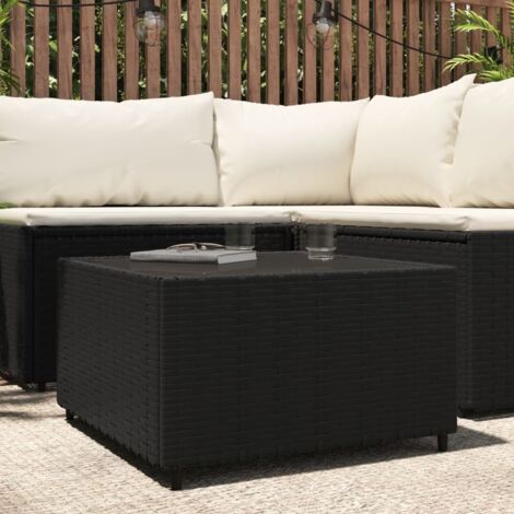 Vidaxl – Table basse de jardin carrée 50x50x30 cm – Résine tressée résistante aux intempéries – Verre trempé – Pieds réglables