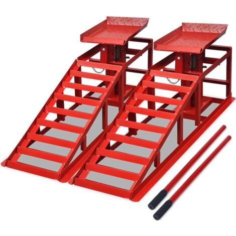 Vidaxl – Rampes de chargement 2 pcs – Acier rouge – Capacité 2 tonnes – Hauteur de levage 37,5 cm – Dimensions 115 x 32 x 31 cm