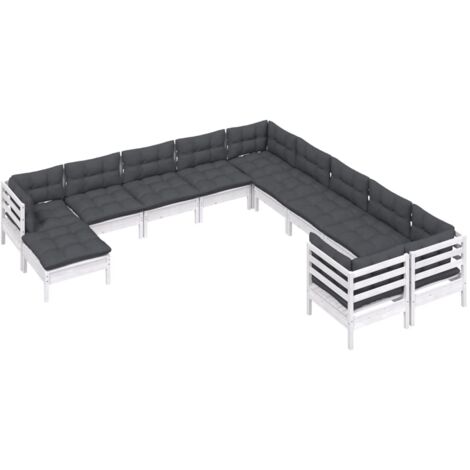 Salon de jardin 11 pcs avec coussins blanc bois de pin vidaXL (1/5)