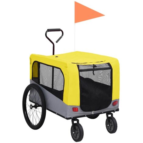 Vidaxl – Remorque de vélo pour chiens 2-en-1 – Poussette jaune et gris – Cadre en acier – Résistant à l'eau – Dimensions 63,5 x 131 x 107 cm