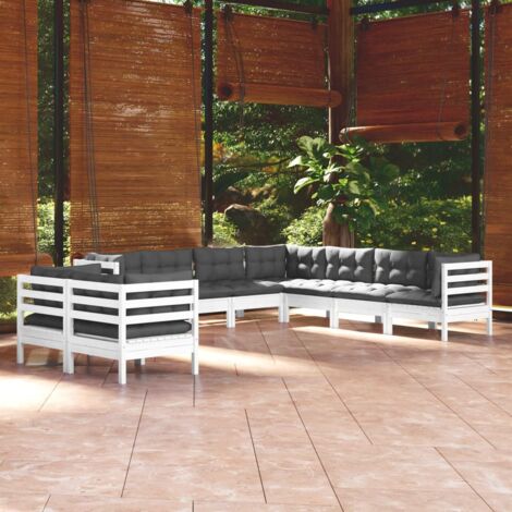 Salon de jardin 9 pcs avec coussins blanc bois de pin massif vidaXL (1/5)
