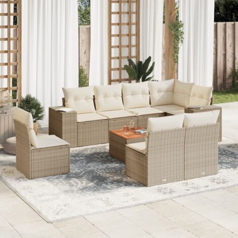 Salon de jardin avec coussins 9 pcs beige résine tressée vidaXL (1/3)