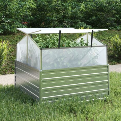Vidaxl – Lit surélevé de jardin en acier galvanisé 100x100x85 cm – Serre ouverte pour protection des plantes – Couleur argenté