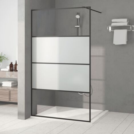 Vidaxl – Paroi de douche noir 115x195 cm – Verre ESG semi-dépoli – Cadre aluminium réglable – Résistance aux éclaboussures