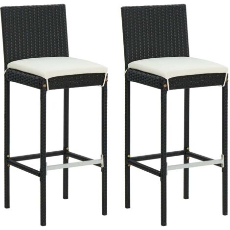 Vidaxl – Tabourets de bar de jardin avec coussins – Lot de 2 – Résine tressée résistante aux UV – Cadre en acier enduit de poudre – Hauteur d'assise 75cm