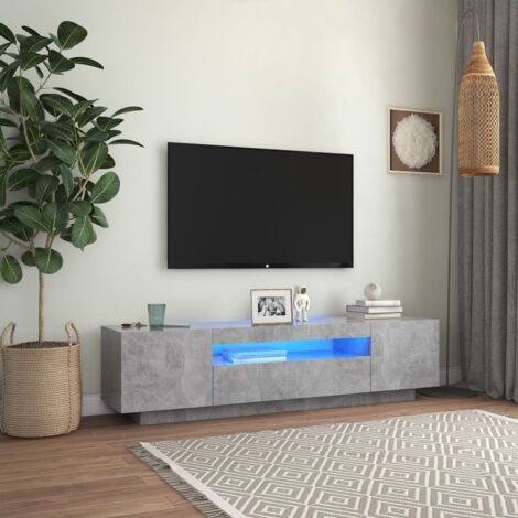 Vidaxl – Meuble TV gris béton 160x35x40 cm – Éclairage LED RVB – Construction en bois d'ingénierie – Assemblage facile