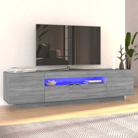 Vidaxl – Meuble TV sonoma gris 160x35x40 cm – Bois d'ingénierie – Éclairage LED RVB – Surface résistante à l'humidité