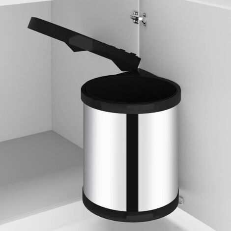 Vidaxl – Poubelle intégrée sous évier 12 L – Acier inoxydable – Couvercle automatique – Seau intérieur amovible – Montage à la base