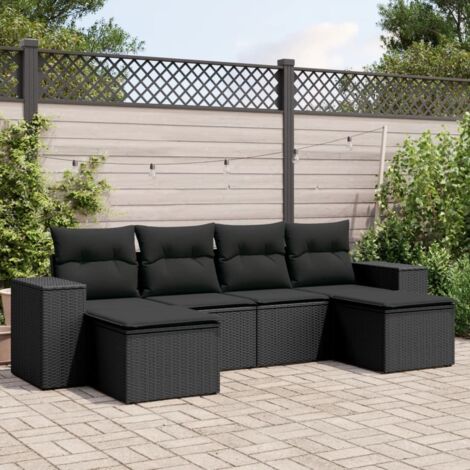 Salon de jardin 6 pcs avec coussins noir résine tressée vidaXL (1/3)