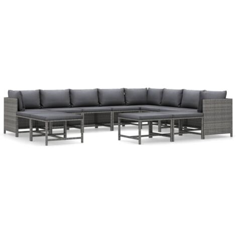 Vidaxl – Salon de jardin 12 pcs – Résine tressée gris – Coussins épais 5/15 cm – Canapés modulables pour espaces extérieurs – Assemblage requis (1/6)