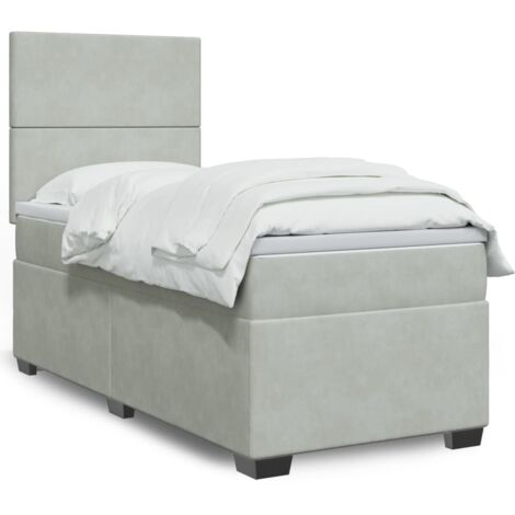 Sommier à lattes de lit et matelas Gris clair 90x200 cm Velours vidaXL (1/5)