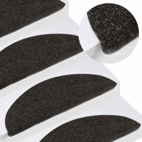 Vidaxl – Tapis d'escalier autocollants 15 pcs 56x17 cm – Feutre aiguilleté noir – Dos pré-enduit avec bandes collées – Antidérapant et insonorisant