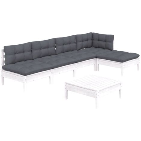 Salon de jardin 6 pcs avec coussins blanc bois de pin vidaXL (1/5)