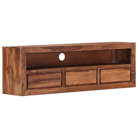 Vidaxl – Meuble TV en bois massif 120x30x40 cm – 3 tiroirs et 1 compartiment – Finition laquée – Design rustique et unique (1/10)