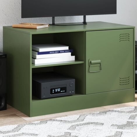 Meuble TV vert olive 67x39x44 cm acier vidaXL (1/6)