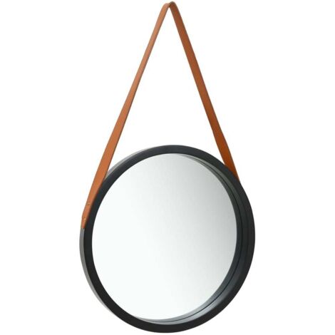 Miroir mural avec sangle 50 cm Noir vidaXL