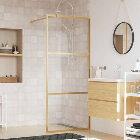 Vidaxl – Paroi de douche 90x195 cm – Verre ESG transparent 5 mm – Cadre doré en aluminium – Résistance aux éclaboussures – Ajustable