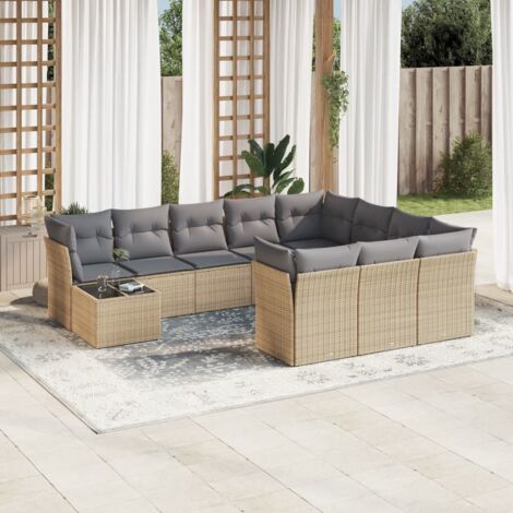 Salon de jardin 11 pcs avec coussins beige résine tressée vidaXL (1/3)