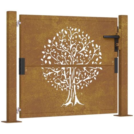 Vidaxl – Portail de jardin acier corten 105x80 cm – Anti-corrosif – Système de verrouillage avec 3 clés – Installation facile