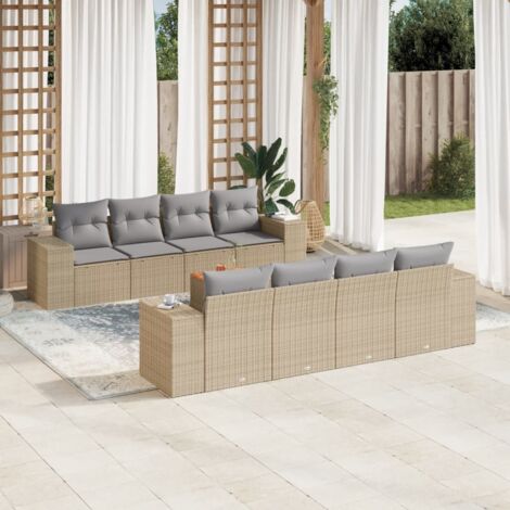 Salon de jardin avec coussins 9 pcs beige résine tressée vidaXL (1/3)