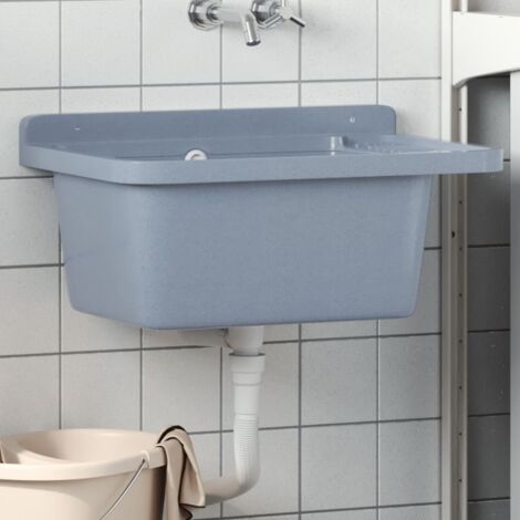 Vidaxl – Lavabo mural gris 60x40x28 cm – Résine 100% PP – Montage mural avec trou de trop-plein – Capacité 19 L
