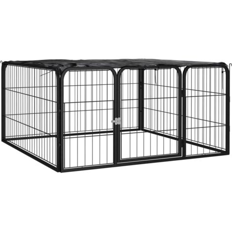 Vidaxl – Parc pour chien 4 panneaux 100x50cm – Acier enduit de poudre – Couverture en polyéthylène résistante aux UV – Porte avec verrou de sécurité (1/6)