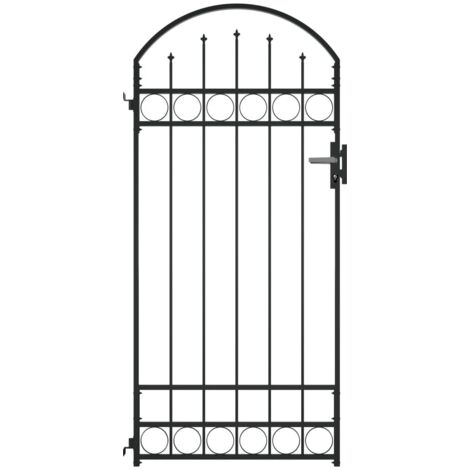 Vidaxl – Portail de jardin acier noir 89x200 cm – Dessus arqué – Charnières robustes – Verrou avec 3 clés – Résistant à la rouille (1/6)