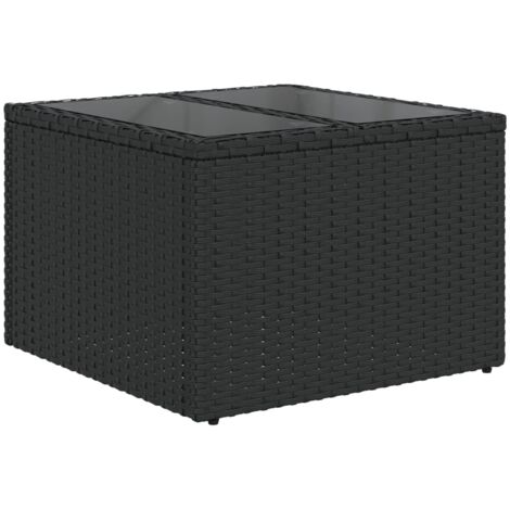 Vidaxl – Table de jardin en résine tressée avec plateau en verre trempé noir 55 x 55 x 37 cm – Cadre en acier robuste – Pour extérieur