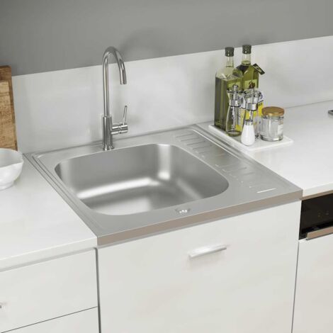 Vidaxl – Évier de cuisine 1 bac inox argenté 600x600 mm – Épaisseur 0,6 mm – Montage réversible avec égouttoir – Tuyau d'écoulement inclus