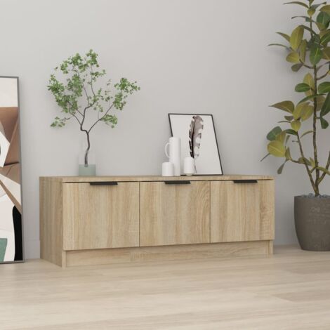 Vidaxl – Meuble TV chêne sonoma 102x35x36,5 cm – Bois d'ingénierie – Grand espace de rangement – Portes pour protection contre la poussière