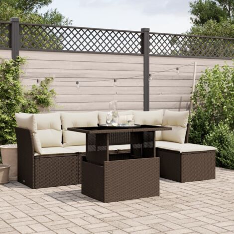 Salon de jardin avec coussins 6 pcs marron résine tressée vidaXL (1/5)