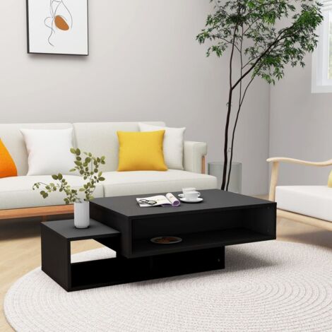 Vidaxl – Table basse fixe noire 105x55x32 cm en aggloméré – 3 compartiments de rangement – Facile à nettoyer et entretenir