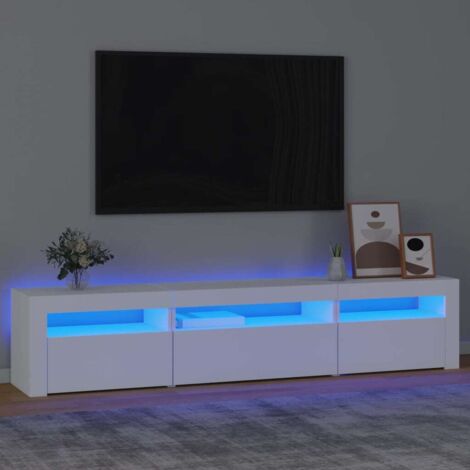 Vidaxl – Meuble TV blanc 195x35x40 cm – Bois d'ingénierie – Avec lumières LED RVB – Grand espace de rangement – Idéal pour objets décoratifs
