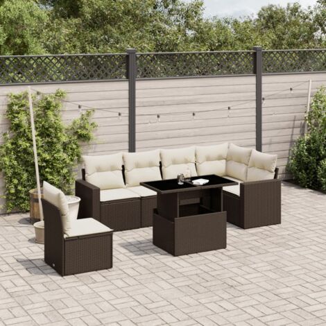 Salon de jardin avec coussins 7 pcs marron résine tressée vidaXL (1/5)