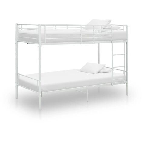 Vidaxl – Lit superposé en métal blanc 90x200 cm – Structure robuste avec échelle et garde-corps – Parfait pour chambres d'enfants (1/8)