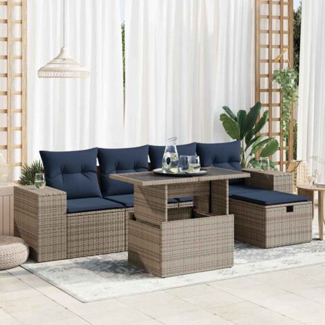 Salon de jardin avec coussins 6pcs marron résine tressée acacia vidaXL (1/5)