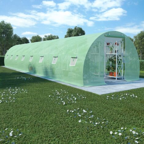 Vidaxl – Serre en verre 36m² 1200x300x200 cm – Cadre en acier galvanisé – 16 fenêtres de ventilation – Protection contre intempéries (1/6)