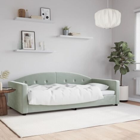 Vidaxl – Lit de repos 90x200 cm en velours gris clair – Canapé-lit 2 en 1 avec dossier rembourré – Cadre métal et bois solide (1/5)
