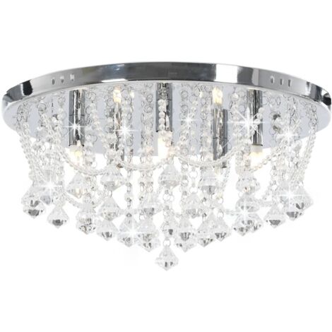 Vidaxl – Lustre en cristal rond argenté 4 ampoules G9 – Éclairage optimal avec perles scintillantes – Design extravagant pour intérieur moderne (1/6)