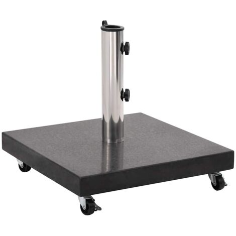 Vidaxl – Socle de parasol en granit 30 kg – Base carrée noire avec roulettes – Adaptateurs pour mâts de 38 et 48 mm – Stabilité accrue