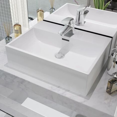 Vidaxl – Vasque à encastrer céramique blanche 51,5x38,5x15 cm – Avec trop-plein – Trou de robinet 3,7-3,8 cm – Installation murale ou au-dessus du comptoir