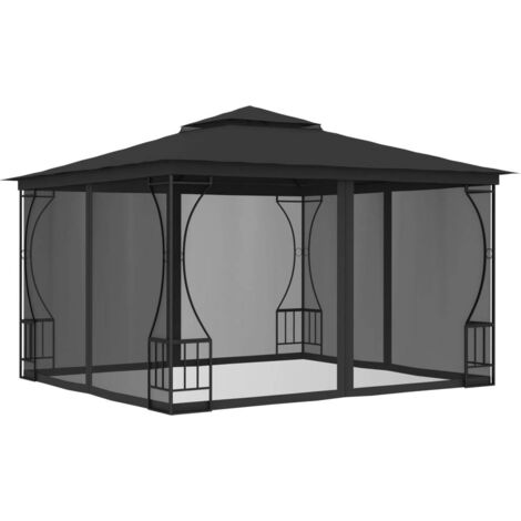 Vidaxl – Tonnelle 3x3m avec moustiquaires – Structure en acier – Tissu polyester résistant aux UV – Installation rapide pour événements extérieurs