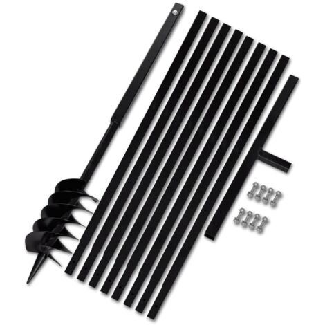 Vidaxl – Tarière manuelle 1 m avec tube d'extension 9 m – Acier super résistant – Double spirale 120 mm pour sols durs