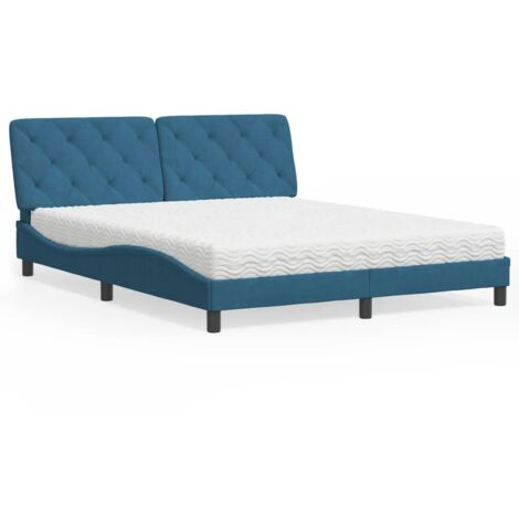 Lit avec matelas bleu 160x200 cm velours vidaXL (1/5)