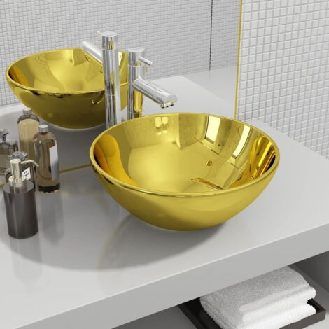 Vidaxl – Vasque à poser en céramique dorée 32,5 x 14 cm – Installation au-dessus du comptoir – Design contemporain pour salle de bain