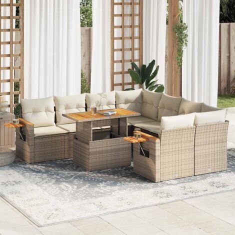 Salon de jardin avec coussins 9 pcs beige résine tressée acacia vidaXL (1/5)