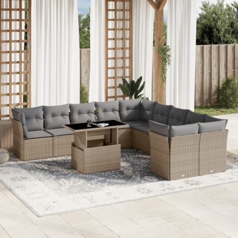 Salon de jardin 11 pcs avec coussins beige résine tressée vidaXL (1/5)